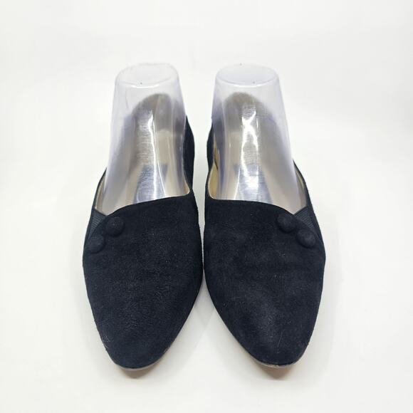Cappagallo Suede Button Loafers Pointed Toes WMNS US Size 7W VTG Black Shoes - Picture 3 of 7